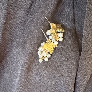 Gold Leaf and Pearl Cluster Earrings